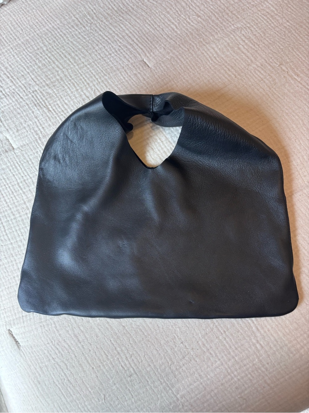 Minimalist Black Leather Hobo Tote